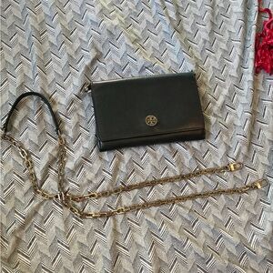 Tory Burch Black Crossbody Bag with Gold Chain